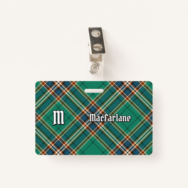 Crachá Clan MacFarlane Caça Antigo Tartan (Frente com Clipe)