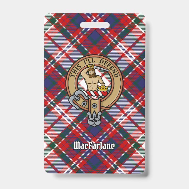 Crachá Clan MacFarlane Crest sobre o vestido Tartan (Frente)