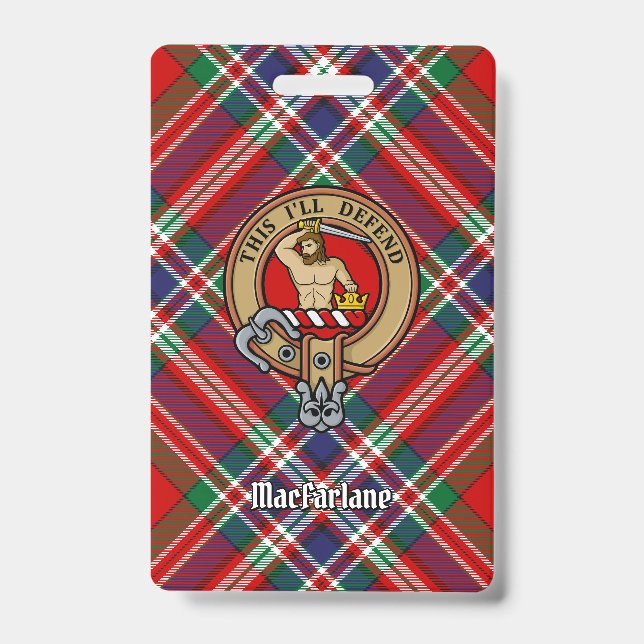 Crachá Clan MacFarlane Crest sobre Red Tartan (Front)