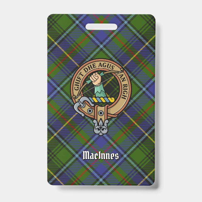 Crachá Clan MacInnes Crest sobre Tartan (Frente)