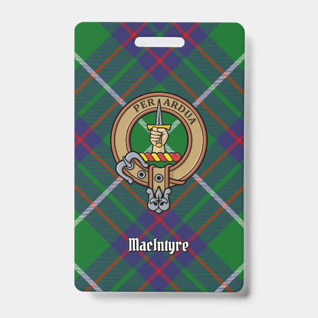 Crachá Clan MacIntyre Crest sobre Tartan (Frente)