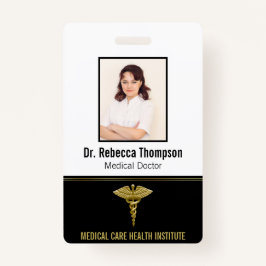Crachá Classy Medical Dourado Caduceus no Black Photo ID