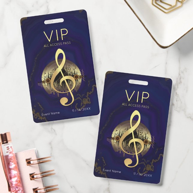 Crachá Clave de Sol de Ouro VIP Acesso Total Mármore Roxo (Escritório)