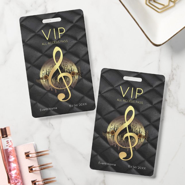 Crachá Clave de Sol Triplo em Ouro VIP Acesso Total Luxo  (Escritório)