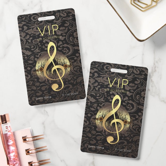Crachá Clave de Sol Triplo em Ouro VIP Acesso Total Ornam (Escritório)