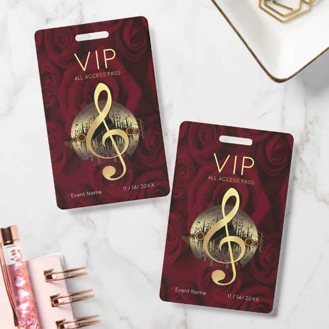 Crachá Clave de Sol Triplo em Ouro VIP Acesso Total Rosa  (Escritório)