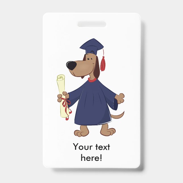 Crachá Clipart de cachorro graduando (Frente)