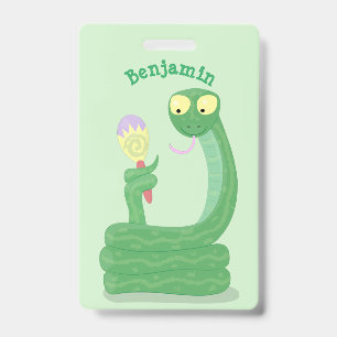 Crachá Cobra verde engraçado com desenhos de maraca