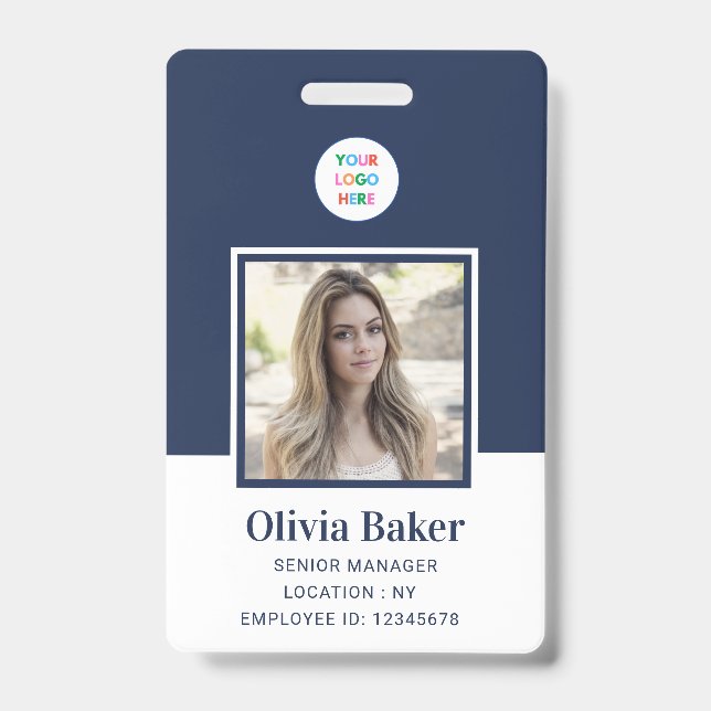 Crachá Código de barras azul do Marinho moderno Nome do l (Front)