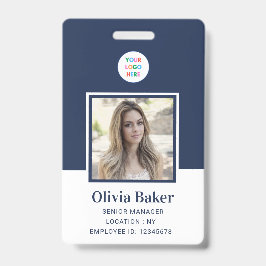 Crachá Código de barras azul do Marinho moderno Nome do l