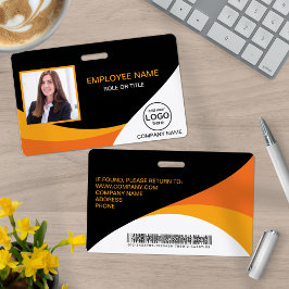 Crachá Código de Barras Laranja do Funcionário Corporativ