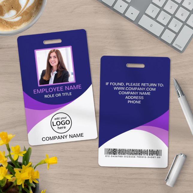 Crachá Código de barras roxo de funcionário corporativo c (Criador carregado)