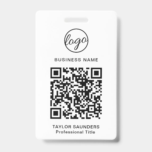 Crachá Código de Identificação de Funcionário QR em Preto (Frente)