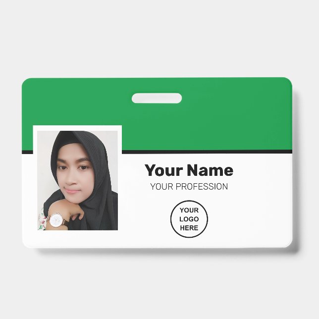 Crachá Código do Bar de Fotografia Verde Personalizado -  (Frente)