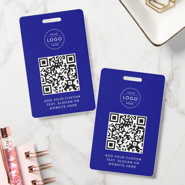 Crachá Código QR Azul Marinho com Logotipo Personalizado  (Escritório)