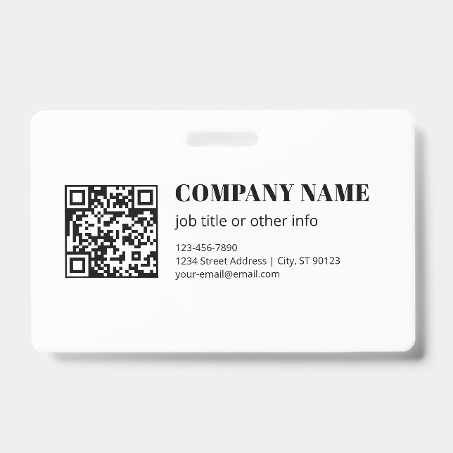 Crachá Código QR comercial & Texto retrô-moderno editável (Frente)