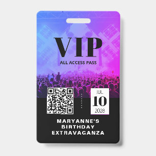 Crachá Código QR de Aniversário de Acesso Total VIP