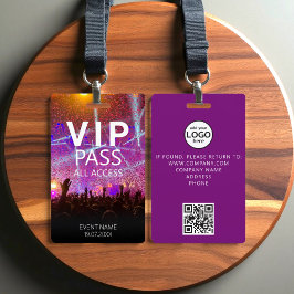 Crachá Código QR de evento personalizado VIP roxo Confete