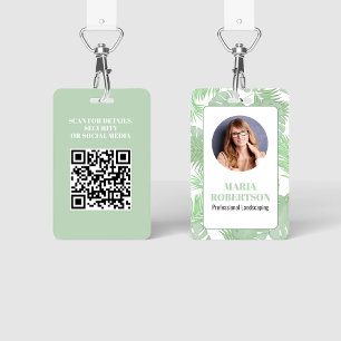 Crachá Código QR de Foto de Funcionário Folhas de Palmeir