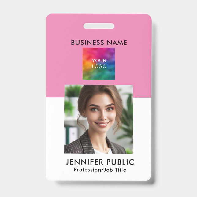 Crachá Código QR de Foto de Funcionário Simples Personali (Frente)