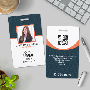 Crachá Código QR de Funcionário Corporativo Azul Laranja