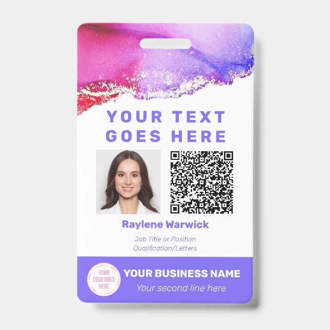 Crachá Código QR de ID de Foto de Funcionário Personaliza (Frente)