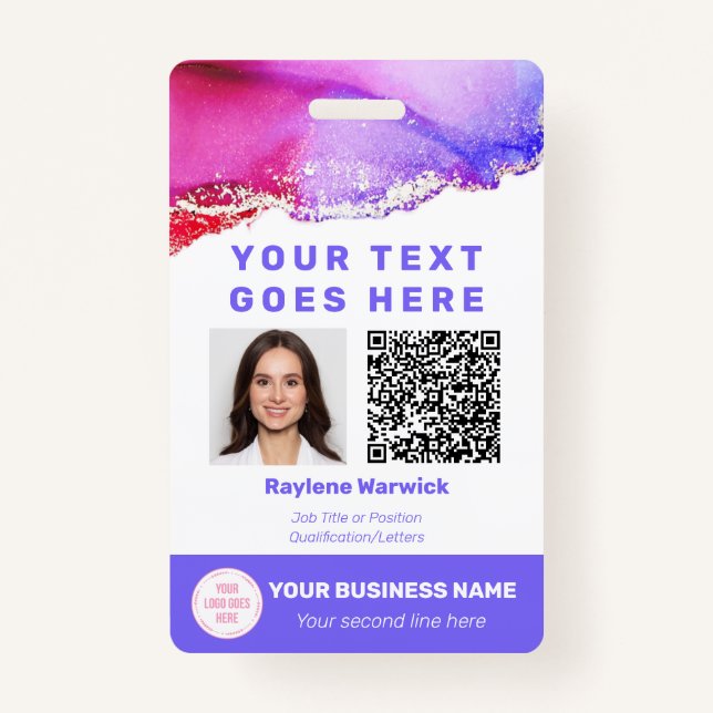 Crachá Código QR de ID de Foto de Funcionário Personaliza (Frente)