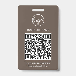Crachá Código QR de ID de Funcionário Marrom Simples