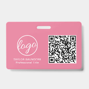 Crachá Código QR de ID de Funcionário Rosa Simples