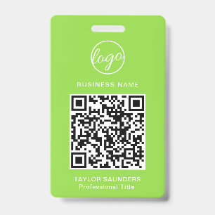 Crachá Código QR de ID de Funcionário Verde Limão Simples