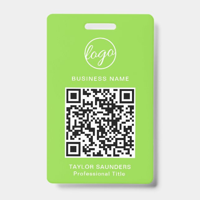 Crachá Código QR de ID de Funcionário Verde Limão Simples (Frente)