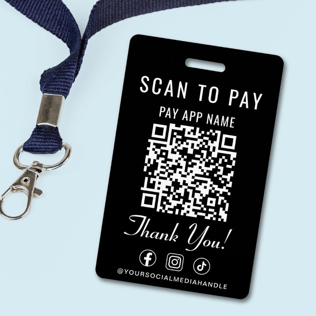 Crachá Código QR de Pagamento Social Media Preto (Scan to Pay 2 Payment QR Codes Social Media Badge)
