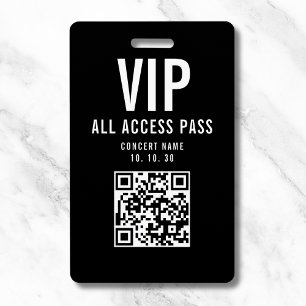 Crachá Código QR de passe de acesso total VIP preto e bra