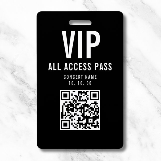Crachá Código QR de passe de acesso total VIP preto e bra (Criador carregado)