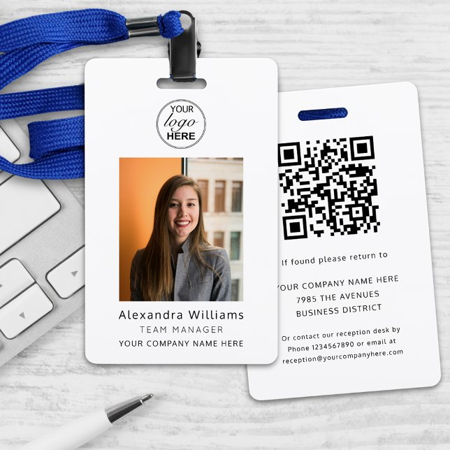 Crachá Código QR de Segurança da Empresa - Identificação  (Custom photo id corporate employee security badge With qr code name and details if lost)
