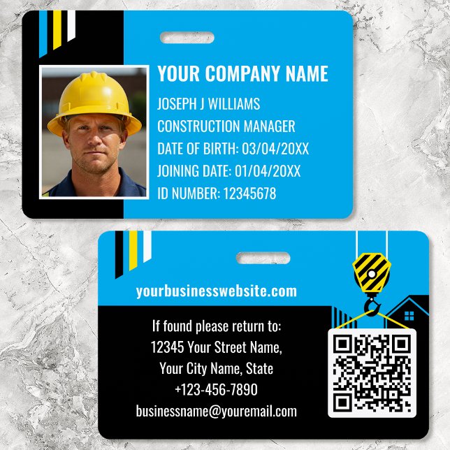 Crachá Código QR de Trabalho ID de Construção Personaliza (Criador carregado)