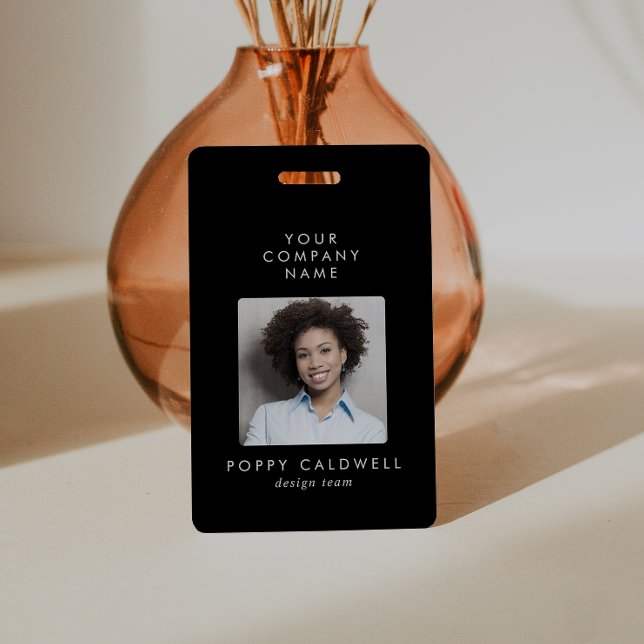 Crachá Código QR do Código de Foto Preto Chic - ID para P (Criador carregado)