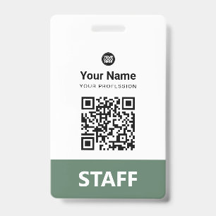 Crachá Código QR do Funcionário Verde Salvia, Código de B