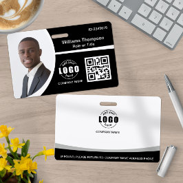 Crachá Código QR do Logotipo da Foto Funcionário Preto e