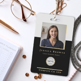 Crachá Código QR do logotipo de foto Dourada preto minima