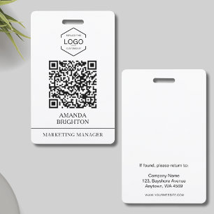 Crachá Código QR do logotipo preto branco moderno para em
