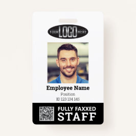 Crachá Código QR e ID de Foto do Funcionário Black White 