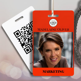 Crachá Código QR e Logotipo da Foto Vermelha do Funcionár