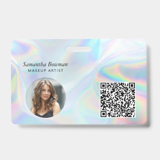 Crachá Código QR Empresarial Holográfico Equipe de Maquia (Frente)