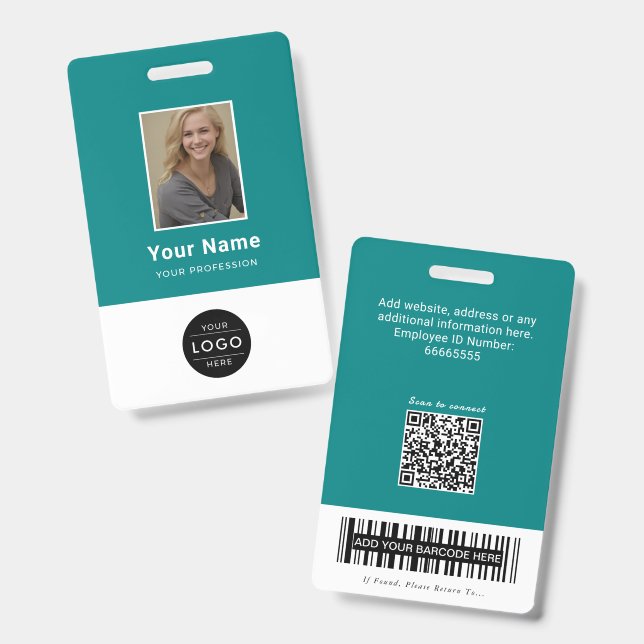 Crachá Código QR Médico Azul Moderno ID de Enfermeira Cód (Frente e verso)