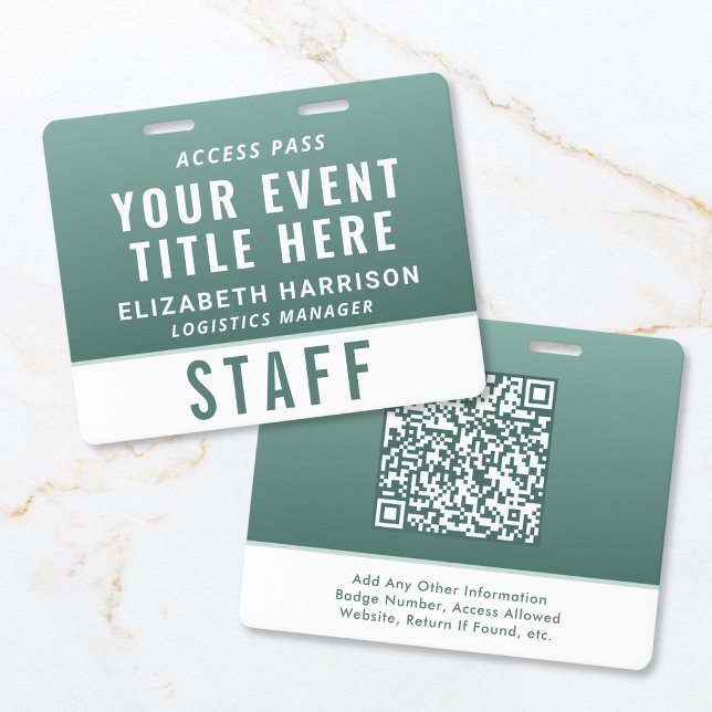 Crachá Código QR Moderno ID de Acesso ao Evento Verde Sag (Modern QR Code Sage Green Event Access ID Badge)