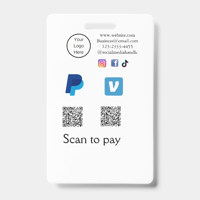 Crachá código QR pagar PayPal venmo digitalizar adicionar (Frente)