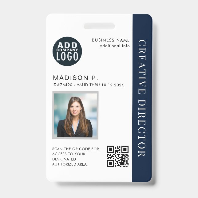 Crachá Código QR Personalizado de ID de Funcionário de Em (Frente)