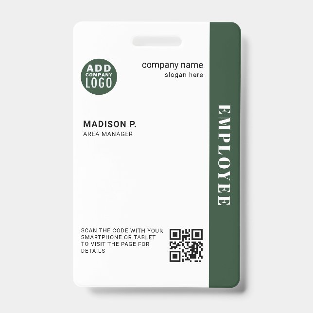 Crachá Código QR personalizado ID de funcionário corporat (Frente)