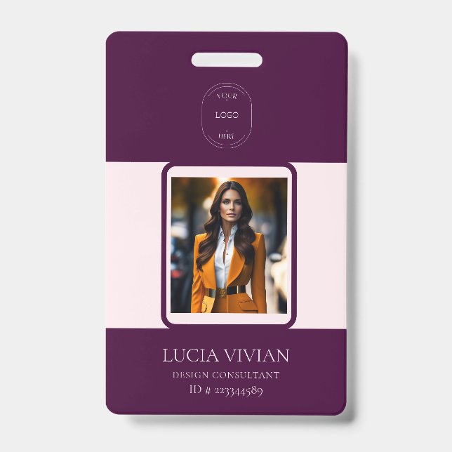 Crachá Código QR Roxo Real Foto Nome do Funcionário (Frente)